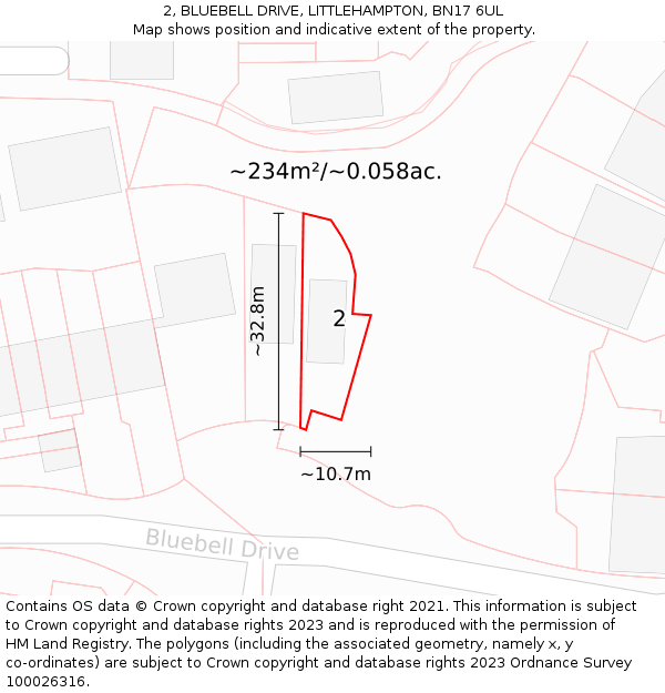 2, BLUEBELL DRIVE, LITTLEHAMPTON, BN17 6UL: Plot and title map