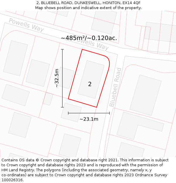 2, BLUEBELL ROAD, DUNKESWELL, HONITON, EX14 4QF: Plot and title map