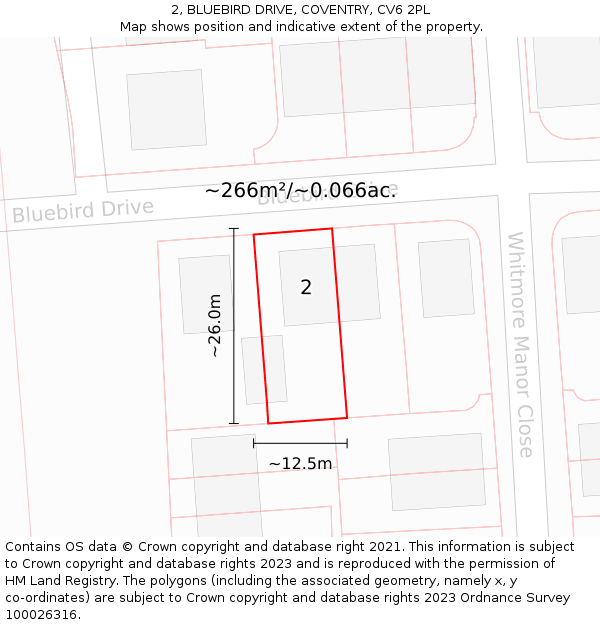 2, BLUEBIRD DRIVE, COVENTRY, CV6 2PL: Plot and title map