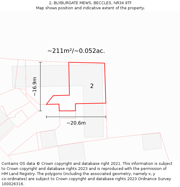 2, BLYBURGATE MEWS, BECCLES, NR34 9TF: Plot and title map