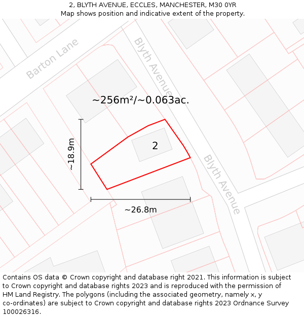 2, BLYTH AVENUE, ECCLES, MANCHESTER, M30 0YR: Plot and title map