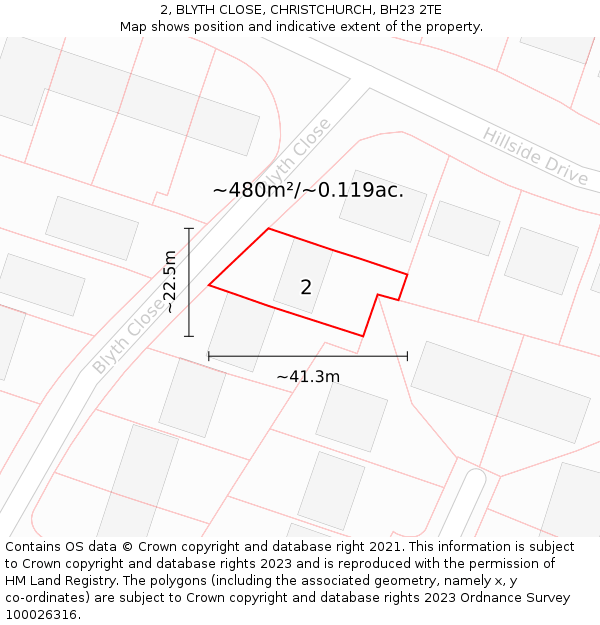2, BLYTH CLOSE, CHRISTCHURCH, BH23 2TE: Plot and title map