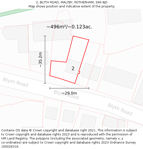 2, BLYTH ROAD, MALTBY, ROTHERHAM, S66 8JD: Plot and title map