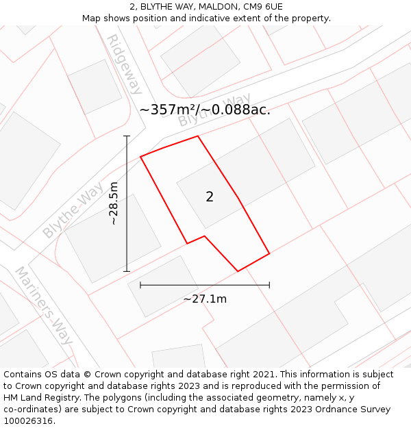 2, BLYTHE WAY, MALDON, CM9 6UE: Plot and title map