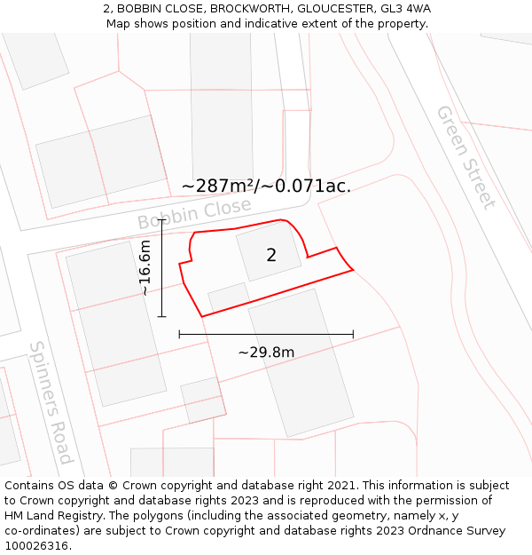 2, BOBBIN CLOSE, BROCKWORTH, GLOUCESTER, GL3 4WA: Plot and title map