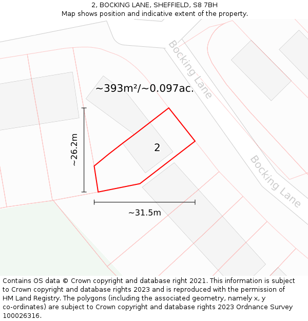 2, BOCKING LANE, SHEFFIELD, S8 7BH: Plot and title map
