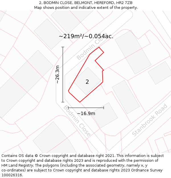 2, BODMIN CLOSE, BELMONT, HEREFORD, HR2 7ZB: Plot and title map