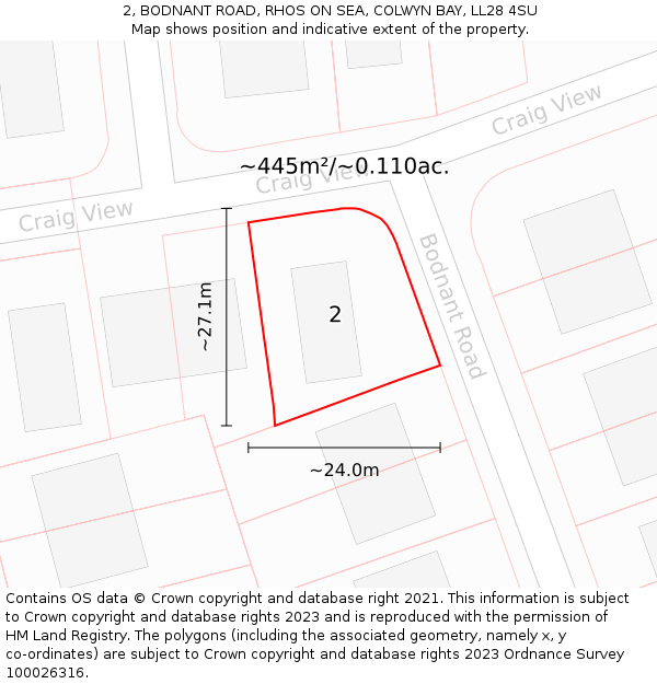 2, BODNANT ROAD, RHOS ON SEA, COLWYN BAY, LL28 4SU: Plot and title map