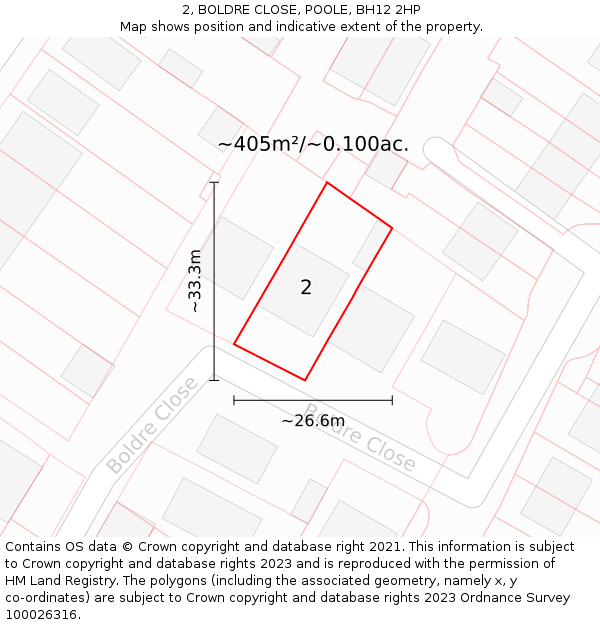 2, BOLDRE CLOSE, POOLE, BH12 2HP: Plot and title map