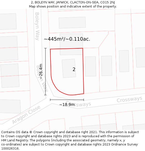 2, BOLEYN WAY, JAYWICK, CLACTON-ON-SEA, CO15 2NJ: Plot and title map