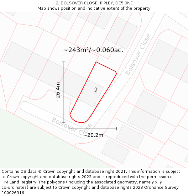 2, BOLSOVER CLOSE, RIPLEY, DE5 3NE: Plot and title map