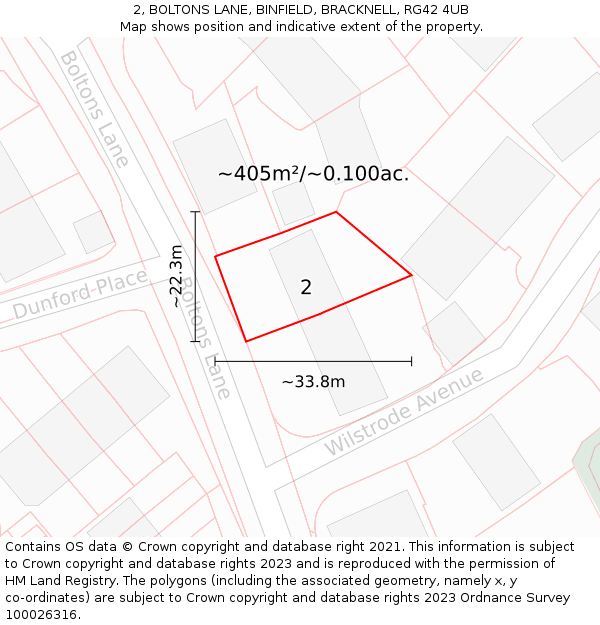 2, BOLTONS LANE, BINFIELD, BRACKNELL, RG42 4UB: Plot and title map
