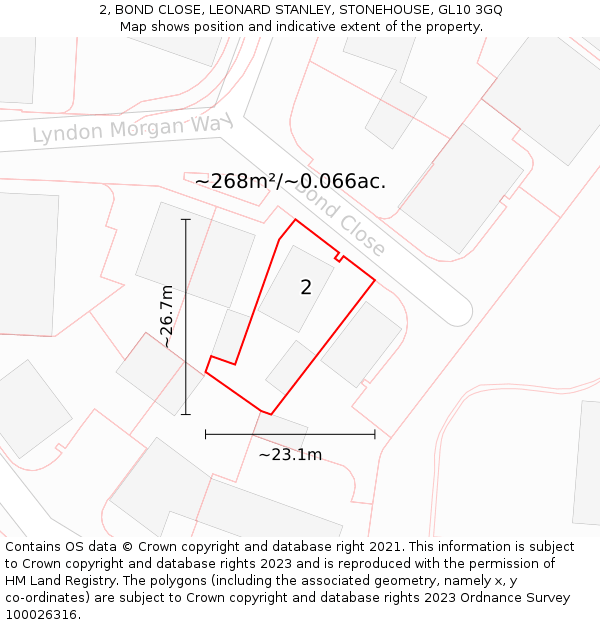 2, BOND CLOSE, LEONARD STANLEY, STONEHOUSE, GL10 3GQ: Plot and title map