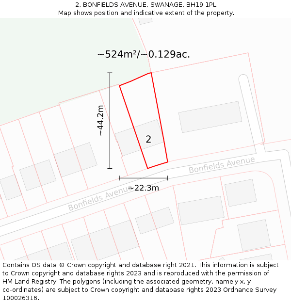 2, BONFIELDS AVENUE, SWANAGE, BH19 1PL: Plot and title map