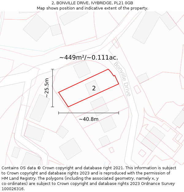2, BONVILLE DRIVE, IVYBRIDGE, PL21 0GB: Plot and title map