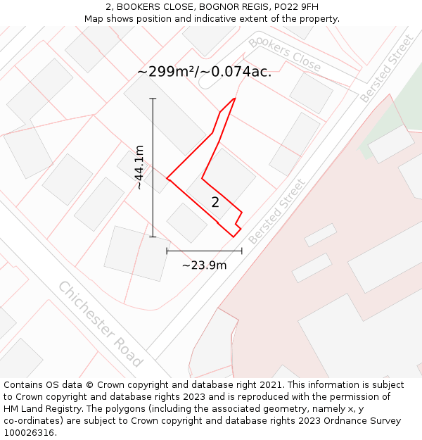 2, BOOKERS CLOSE, BOGNOR REGIS, PO22 9FH: Plot and title map