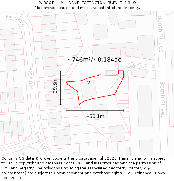 2, BOOTH HALL DRIVE, TOTTINGTON, BURY, BL8 3HQ: Plot and title map
