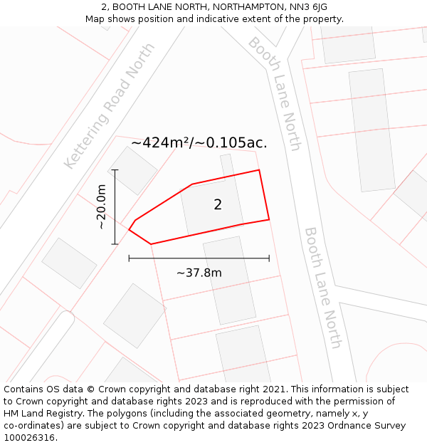 2, BOOTH LANE NORTH, NORTHAMPTON, NN3 6JG: Plot and title map