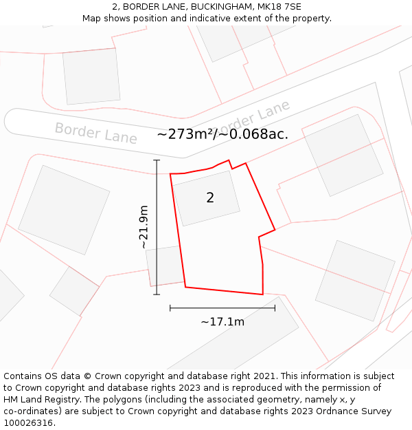 2, BORDER LANE, BUCKINGHAM, MK18 7SE: Plot and title map