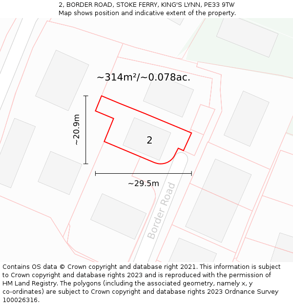2, BORDER ROAD, STOKE FERRY, KING'S LYNN, PE33 9TW: Plot and title map