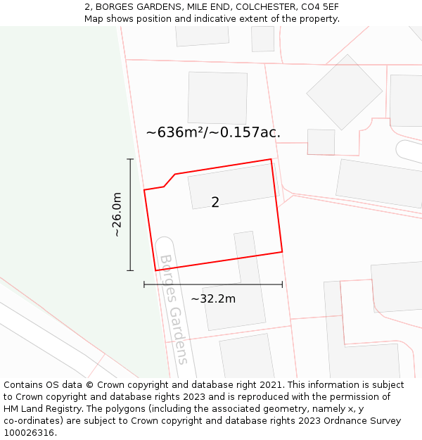 2, BORGES GARDENS, MILE END, COLCHESTER, CO4 5EF: Plot and title map