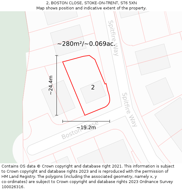 2, BOSTON CLOSE, STOKE-ON-TRENT, ST6 5XN: Plot and title map