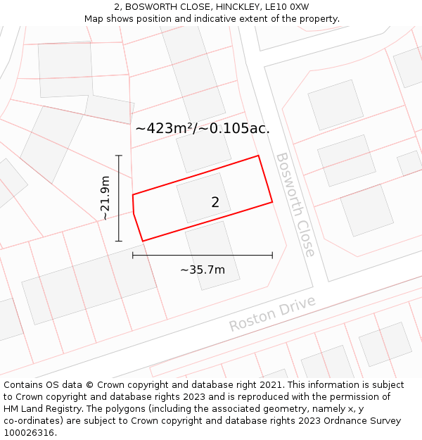 2, BOSWORTH CLOSE, HINCKLEY, LE10 0XW: Plot and title map