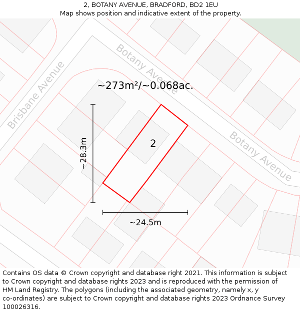 2, BOTANY AVENUE, BRADFORD, BD2 1EU: Plot and title map