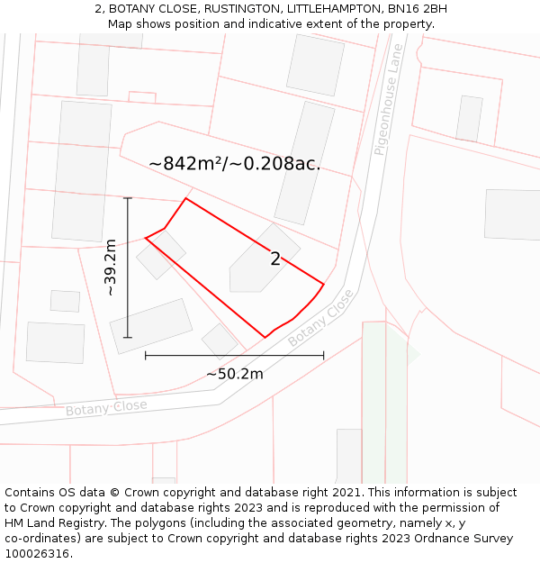 2, BOTANY CLOSE, RUSTINGTON, LITTLEHAMPTON, BN16 2BH: Plot and title map