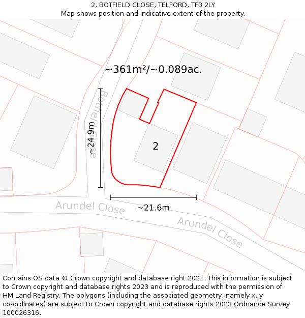 2, BOTFIELD CLOSE, TELFORD, TF3 2LY: Plot and title map