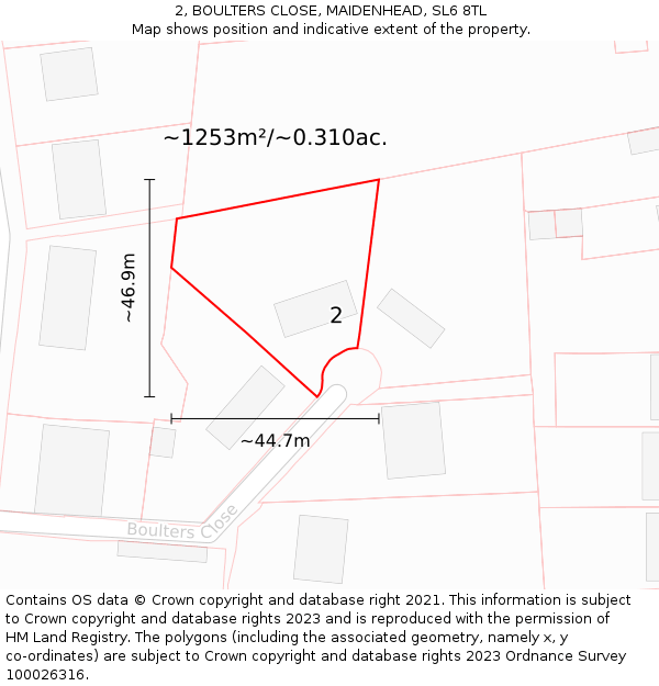 2, BOULTERS CLOSE, MAIDENHEAD, SL6 8TL: Plot and title map