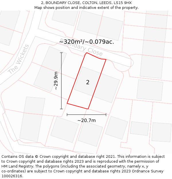 2, BOUNDARY CLOSE, COLTON, LEEDS, LS15 9HX: Plot and title map