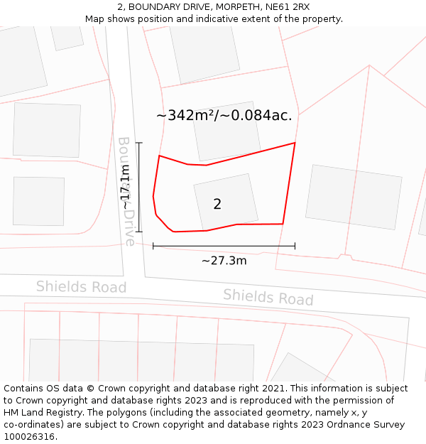 2, BOUNDARY DRIVE, MORPETH, NE61 2RX: Plot and title map