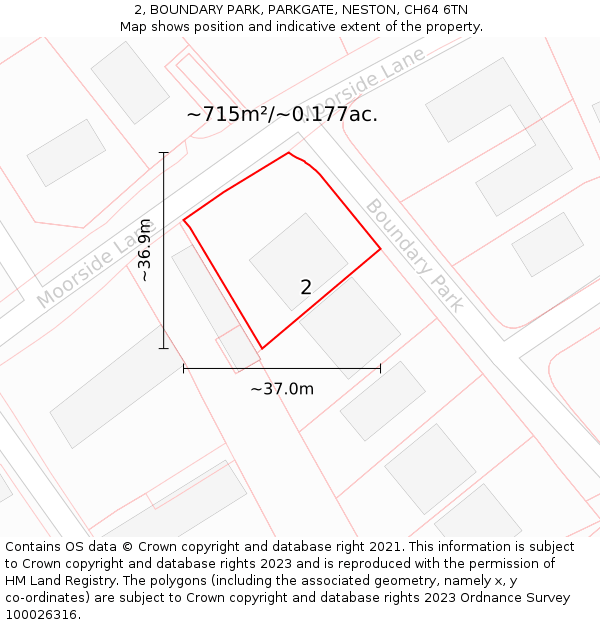 2, BOUNDARY PARK, PARKGATE, NESTON, CH64 6TN: Plot and title map