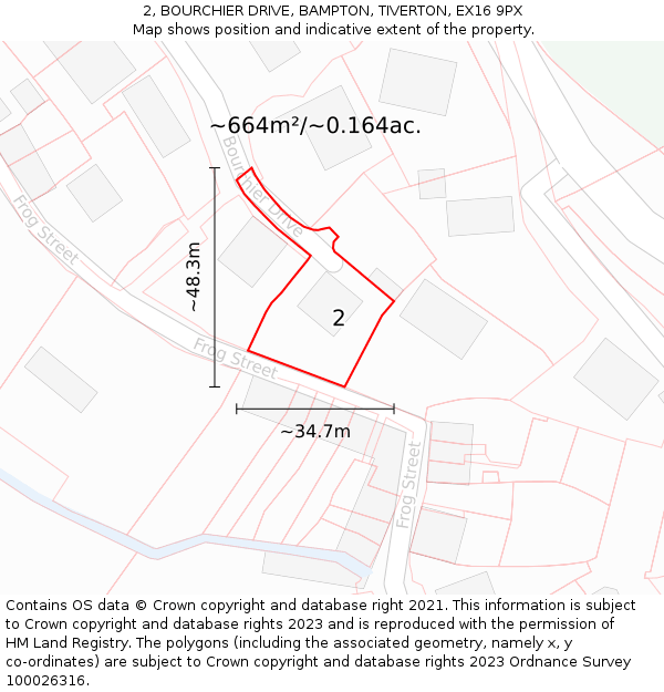2, BOURCHIER DRIVE, BAMPTON, TIVERTON, EX16 9PX: Plot and title map