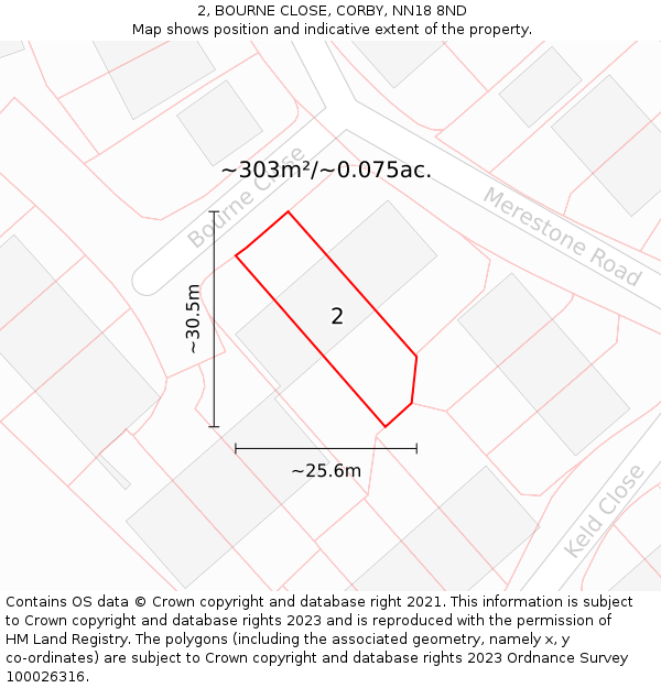 2, BOURNE CLOSE, CORBY, NN18 8ND: Plot and title map