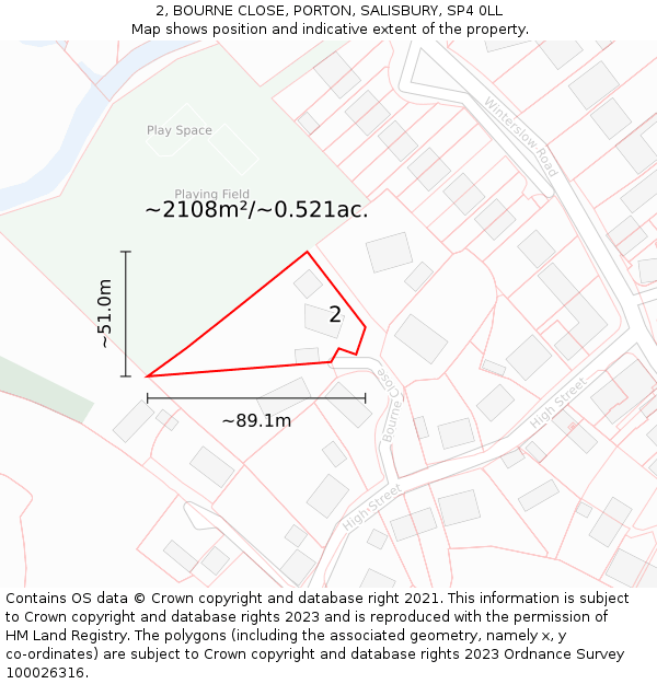 2, BOURNE CLOSE, PORTON, SALISBURY, SP4 0LL: Plot and title map
