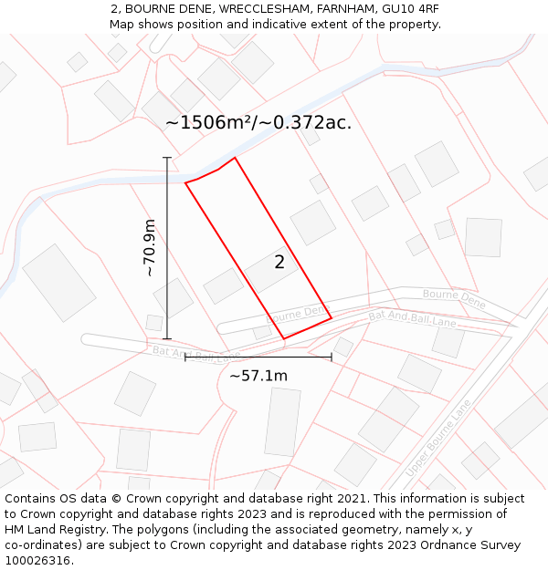 2, BOURNE DENE, WRECCLESHAM, FARNHAM, GU10 4RF: Plot and title map