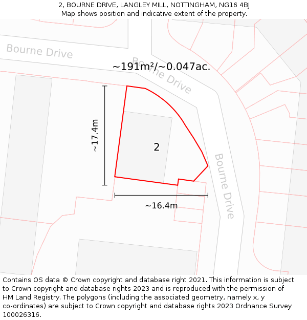 2, BOURNE DRIVE, LANGLEY MILL, NOTTINGHAM, NG16 4BJ: Plot and title map