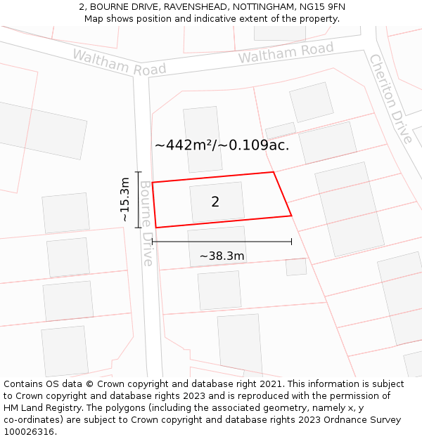 2, BOURNE DRIVE, RAVENSHEAD, NOTTINGHAM, NG15 9FN: Plot and title map