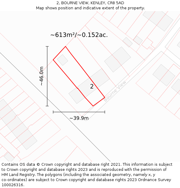 2, BOURNE VIEW, KENLEY, CR8 5AD: Plot and title map
