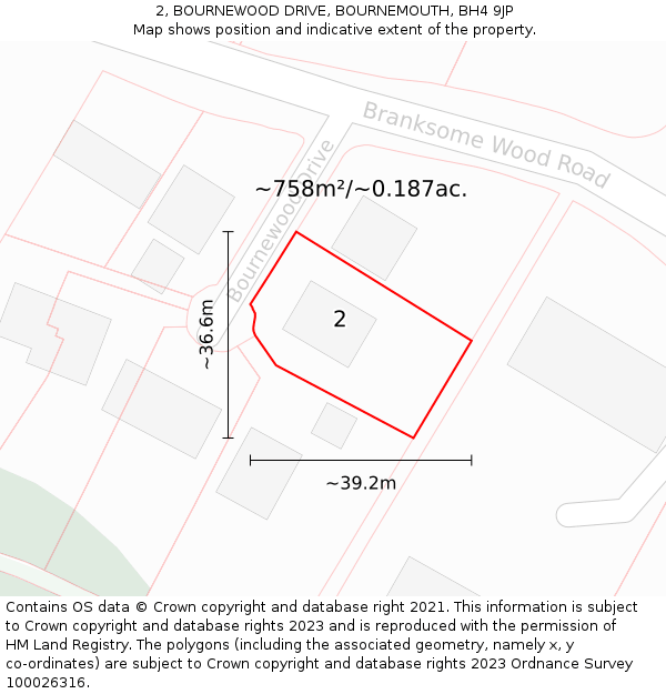 2, BOURNEWOOD DRIVE, BOURNEMOUTH, BH4 9JP: Plot and title map