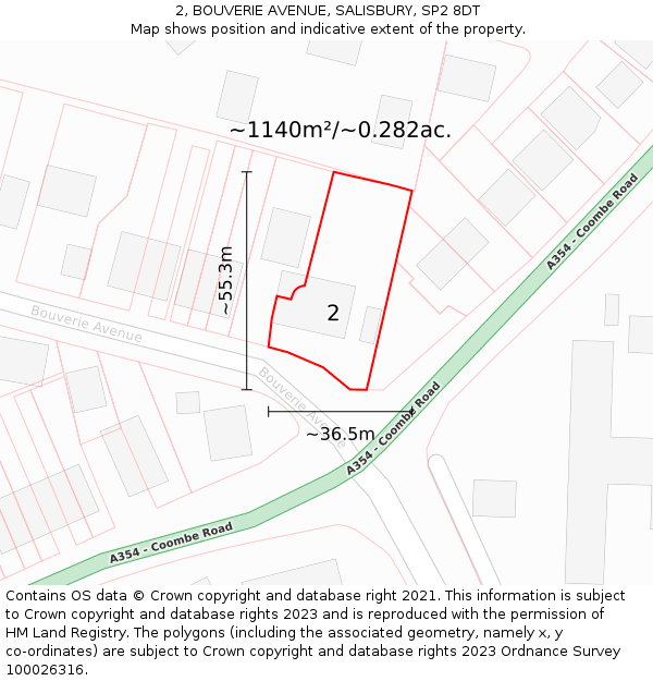 2, BOUVERIE AVENUE, SALISBURY, SP2 8DT: Plot and title map