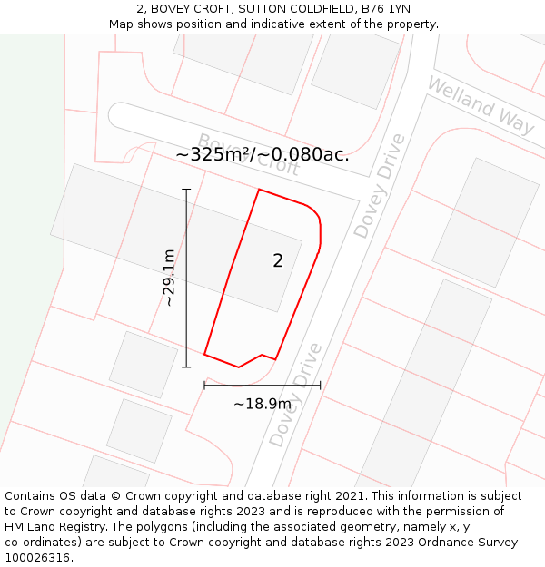 2, BOVEY CROFT, SUTTON COLDFIELD, B76 1YN: Plot and title map