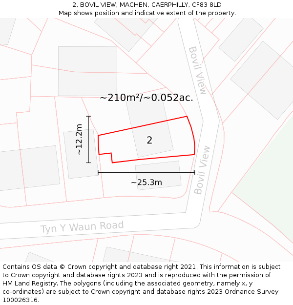 2, BOVIL VIEW, MACHEN, CAERPHILLY, CF83 8LD: Plot and title map