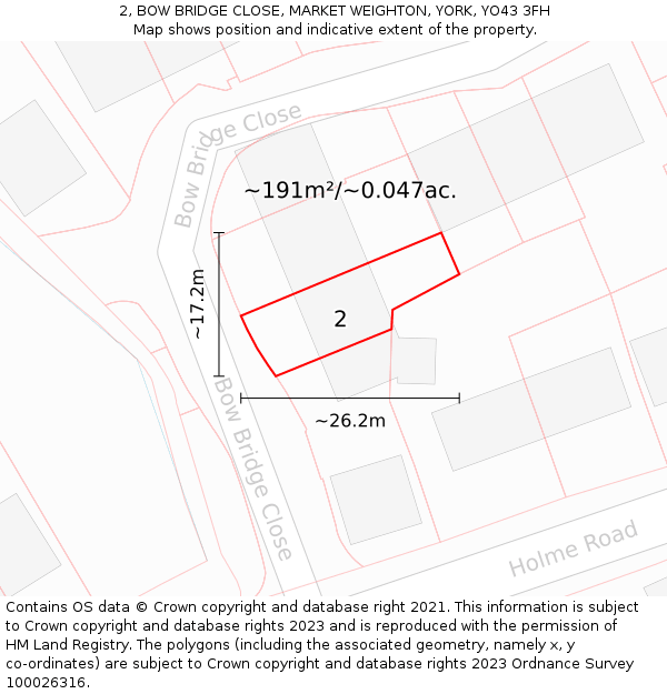 2, BOW BRIDGE CLOSE, MARKET WEIGHTON, YORK, YO43 3FH: Plot and title map