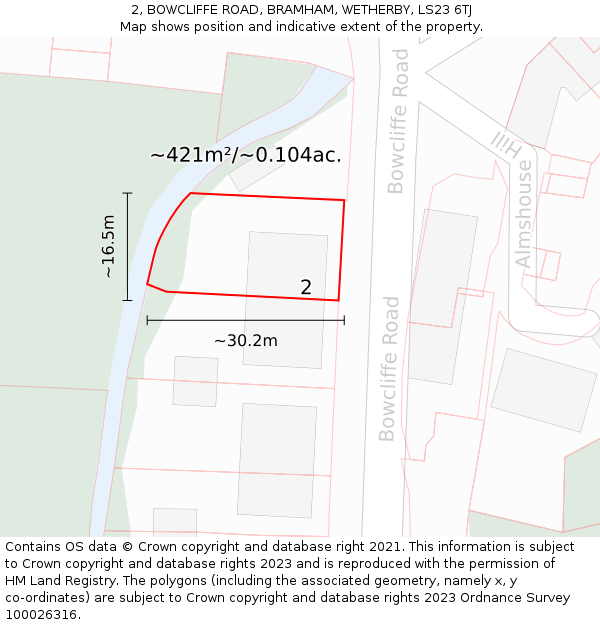 2, BOWCLIFFE ROAD, BRAMHAM, WETHERBY, LS23 6TJ: Plot and title map