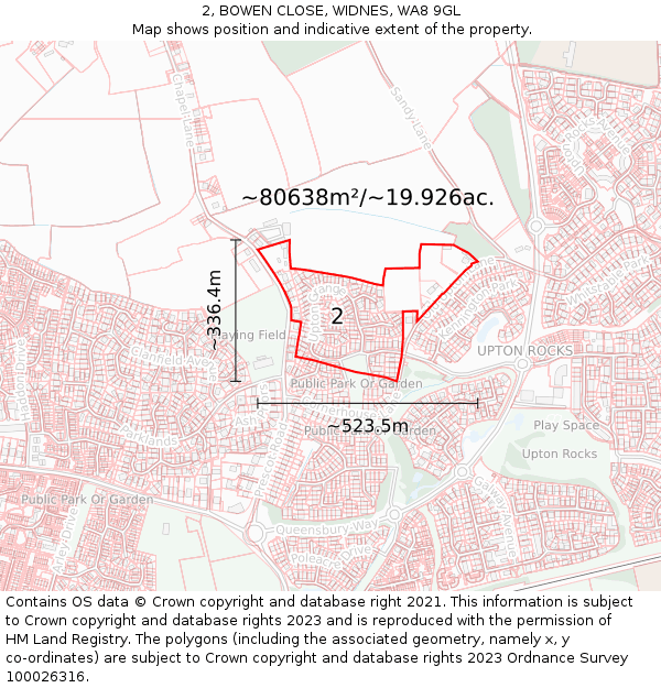 2, BOWEN CLOSE, WIDNES, WA8 9GL: Plot and title map