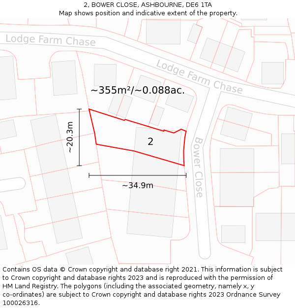2, BOWER CLOSE, ASHBOURNE, DE6 1TA: Plot and title map
