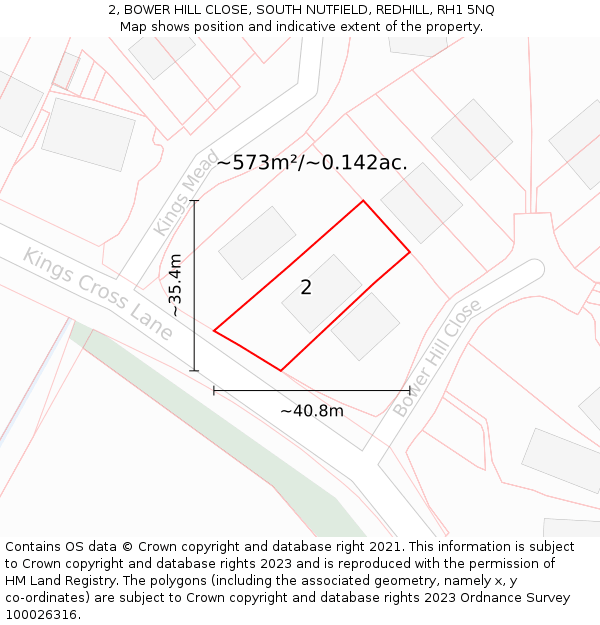 2, BOWER HILL CLOSE, SOUTH NUTFIELD, REDHILL, RH1 5NQ: Plot and title map